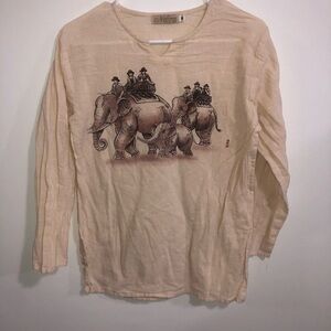 Nalinee batik & Painting boho long sleeve shirt with elephant graphic cream Sz M
